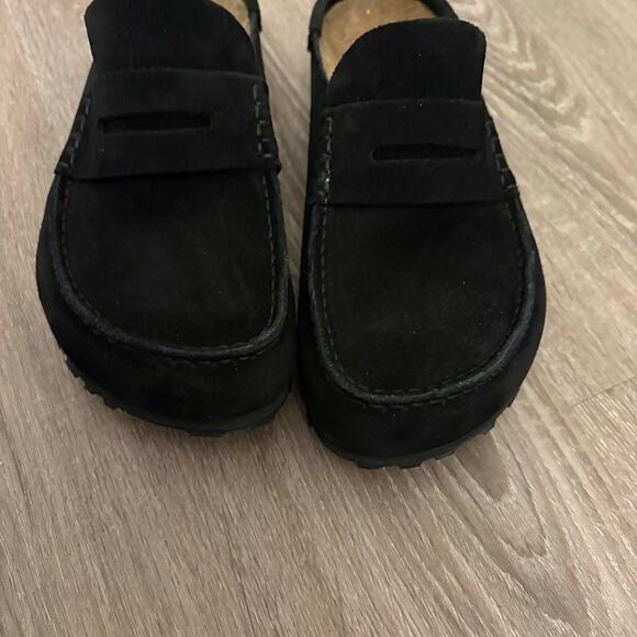 Birkenstock Naples Wrapped Black Suede Clogs Mule Loafers 38 Narrow Worn x2 - Picture 2 of 12